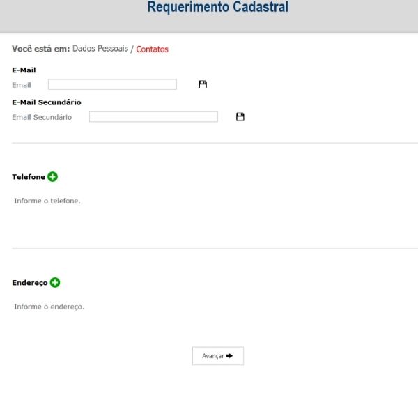 Tela de dados complementares do registro