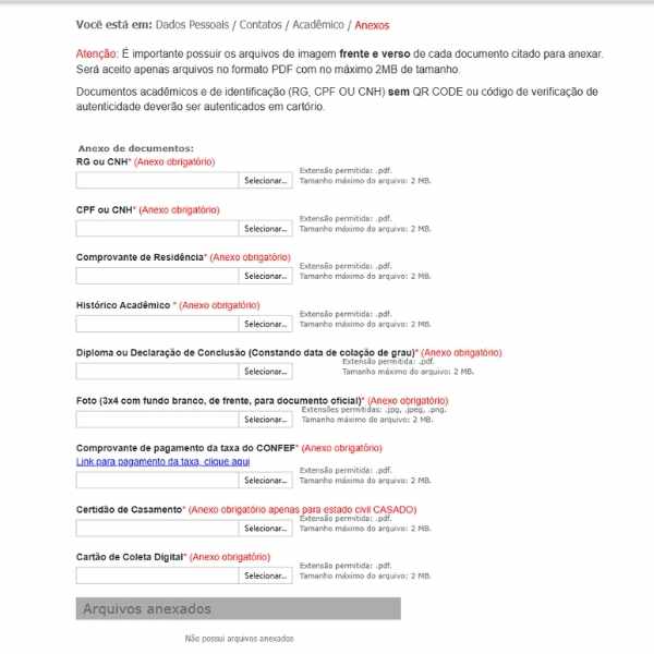 Tela para anexar documentos do registro